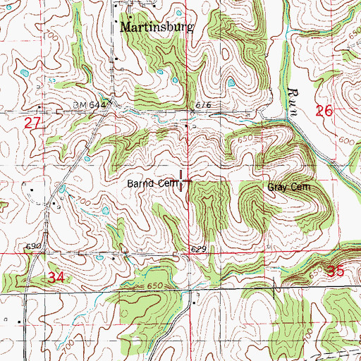 Topographic Map of Barnd Cemetery, IL