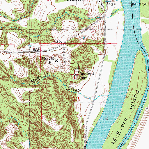 Topographic Map of Bedford Cemetery, IL