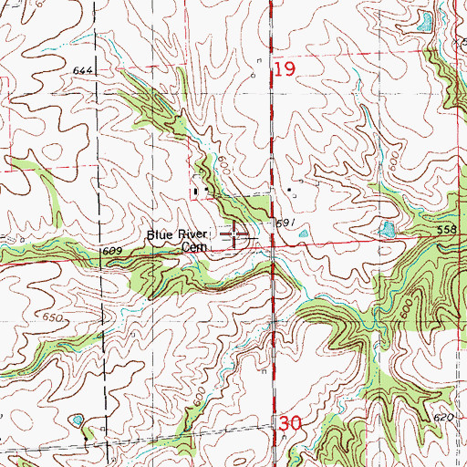 Topographic Map of Blue River Cemetery, IL