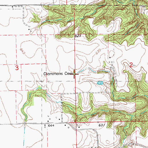 Topographic Map of Clemmons Cemetery, IL