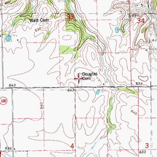Topographic Map of Douglas Cemetery, IL