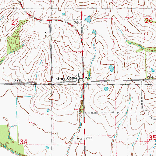 Topographic Map of Gray Cemetery, IL