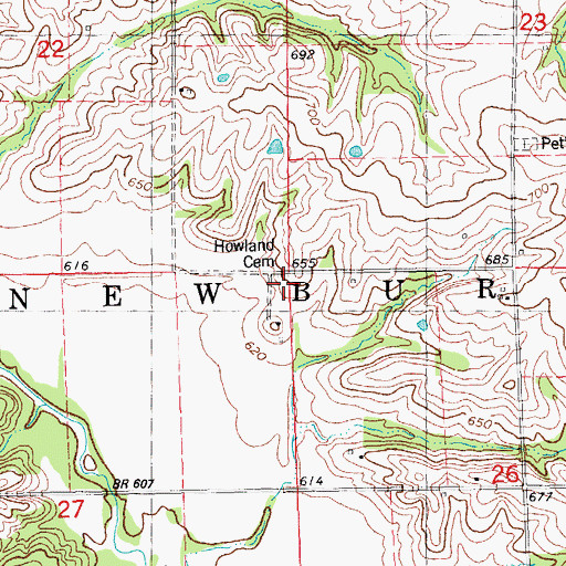 Topographic Map of Howland Cemetery, IL