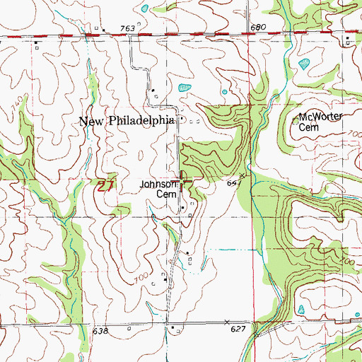 Topographic Map of Johnson Cemetery, IL