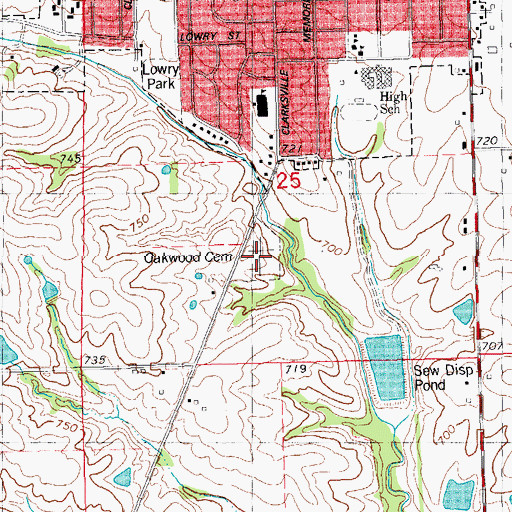 Topographic Map of Oakwood Cemetery, IL