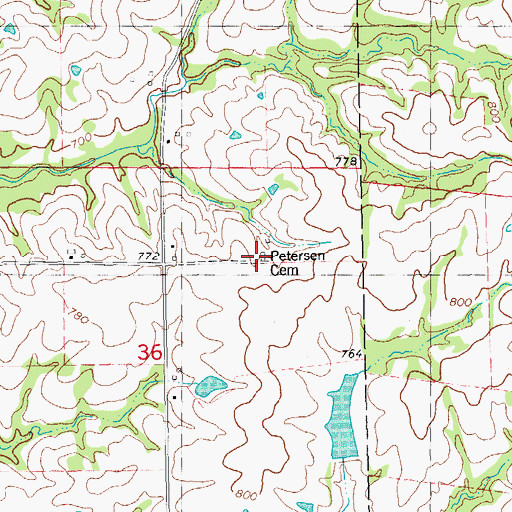 Topographic Map of Petersen Cemetery, IL