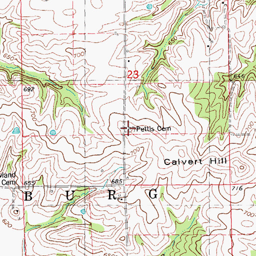 Topographic Map of Pettis Cemetery, IL