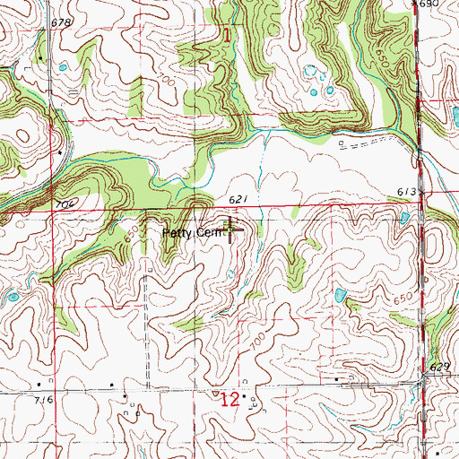 Topographic Map of Petty Cemetery, IL