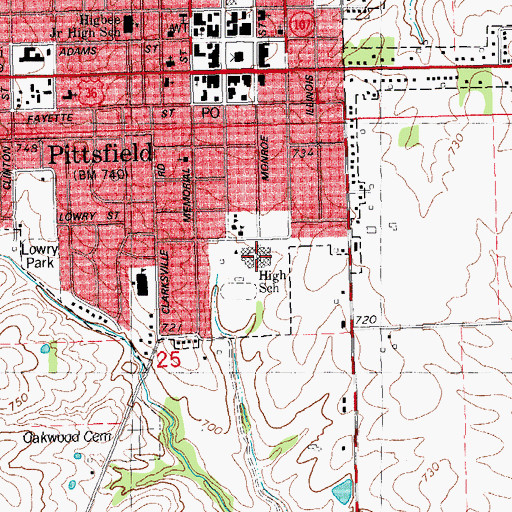 Topographic Map of Pittsfield High School, IL