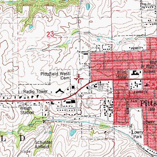 Topographic Map of Pittsfield West Cemetery, IL