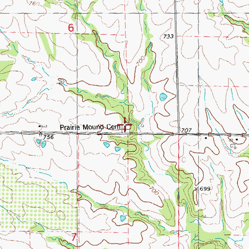 Topographic Map of Prairie Mound Cemetery, IL
