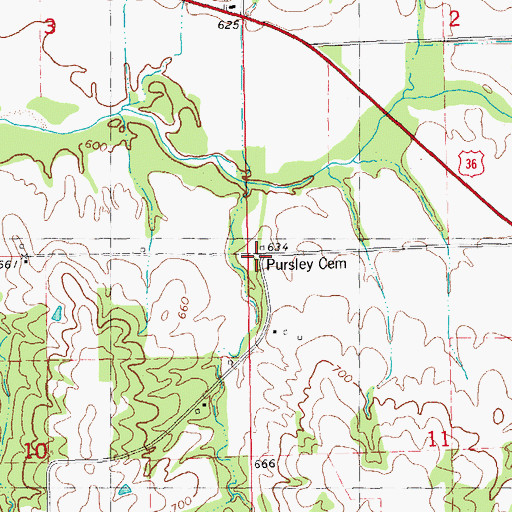 Topographic Map of Pursley Cemetery, IL