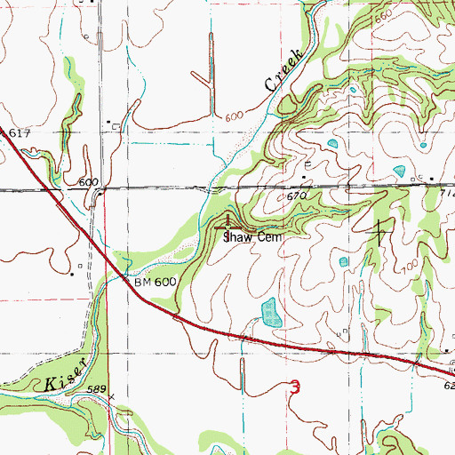 Topographic Map of Shaw Cemetery, IL