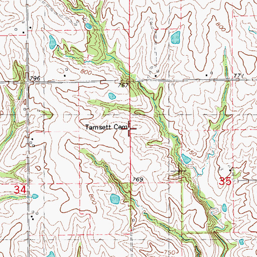 Topographic Map of Tamsett Cemetery, IL
