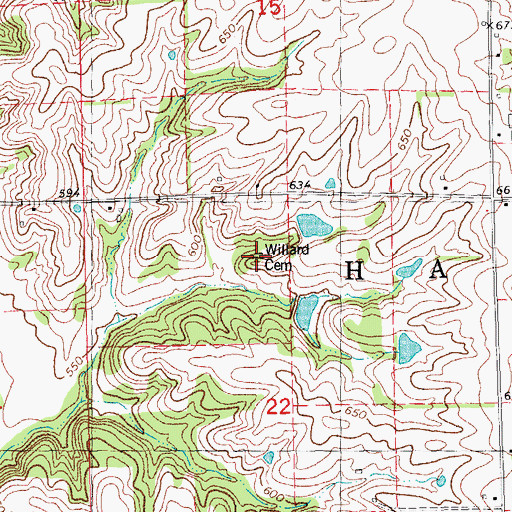 Topographic Map of Willard Cemetery, IL