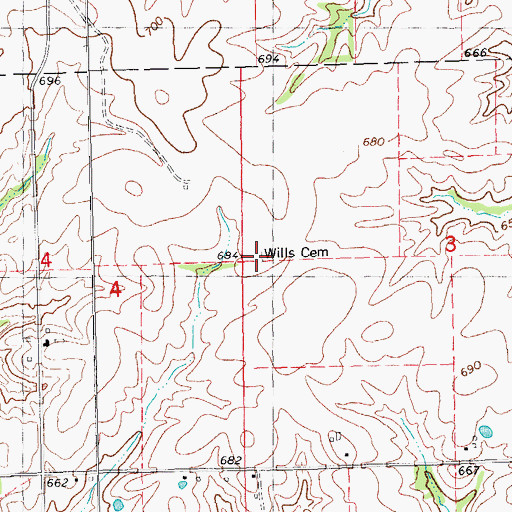 Topographic Map of Wills Cemetery, IL