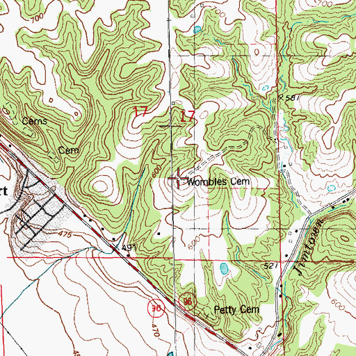 Topographic Map of Wombles Cemetery, IL