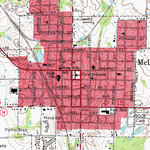 Topographic Map of Hamilton County Courthouse, IL