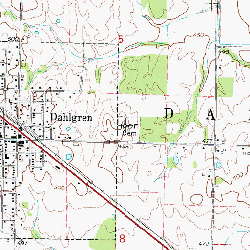 Topographic Map of Independent Order of Oddfellows Cemetery, IL