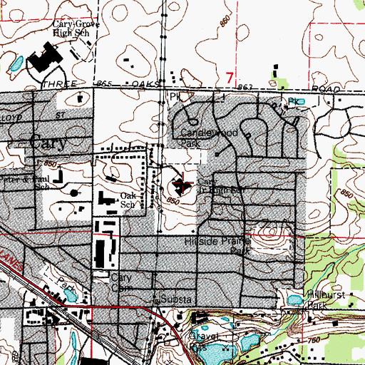 Topographic Map of Cary Junior High School, IL