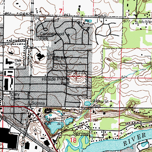 Topographic Map of Hillside Prairie Park, IL