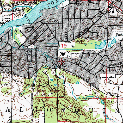 Topographic Map of Oak Glen School (historical), IL