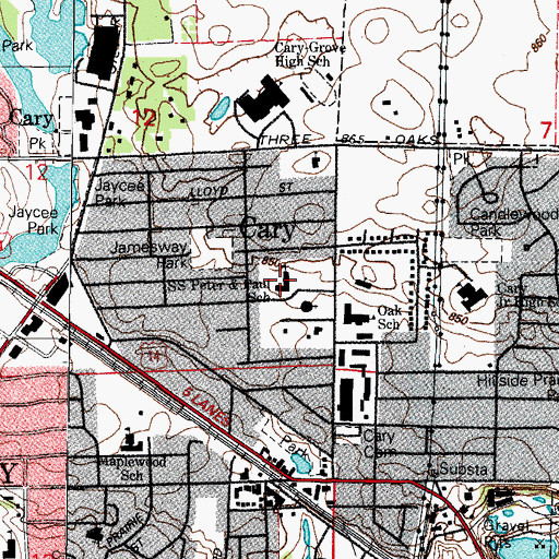 Topographic Map of Saints Peter and Paul School, IL