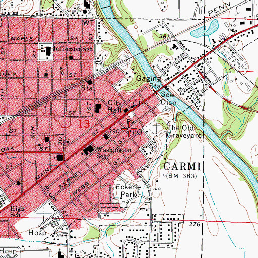 Topographic Map of Carmi Post Office, IL