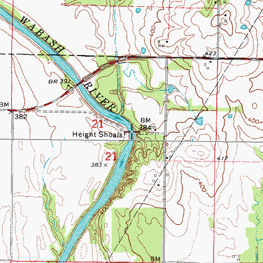 Topographic Map of Height Shoals Bridge (historical), IL