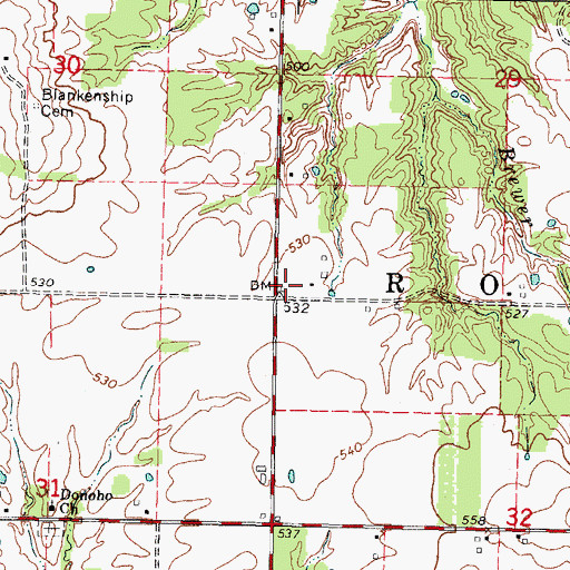 Topographic Map of Donahoe Prairie School (historical), IL