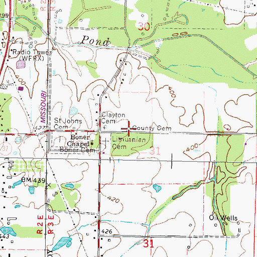 Topographic Map of County Cemetery, IL