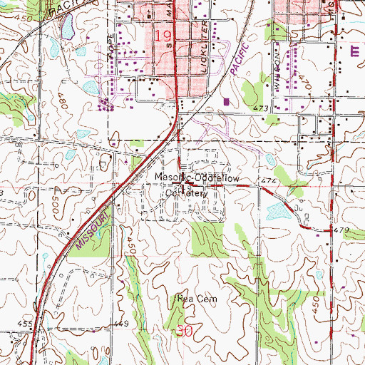 Topographic Map of Masonic-Oddfellow Cemetery, IL