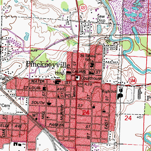 Topographic Map of Perry County Courthouse, IL