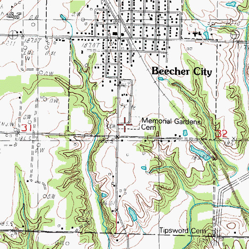 Topographic Map of Memorial Gardens Cemetery, IL