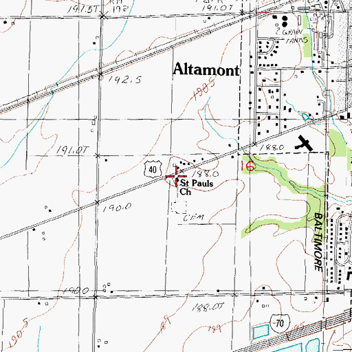 Topographic Map of Saint Pauls Church, IL