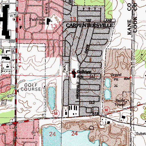 Topographic Map of Golfview Elementary School, IL