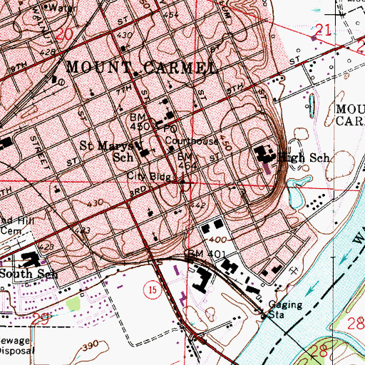 Topographic Map of Mount Carmel City Building, IL