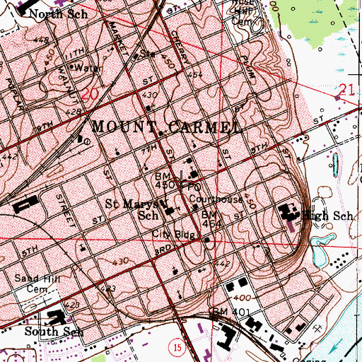 Topographic Map of Mount Carmel Post Office, IL