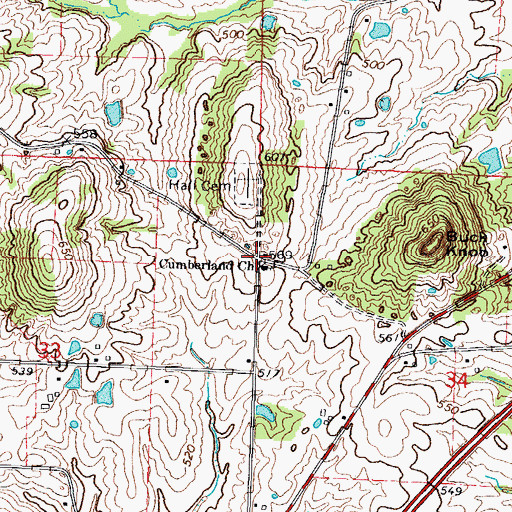 Topographic Map of The Hall, IL