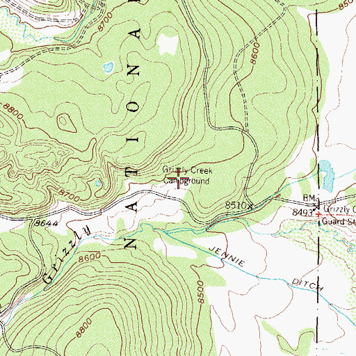 Topographic Map of Grizzly Creek Campground, CO