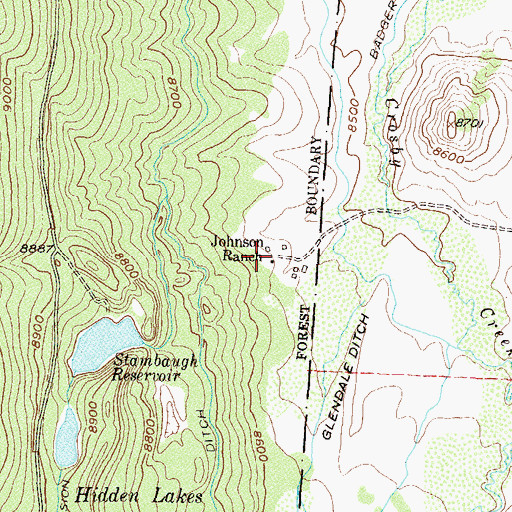 Topographic Map of Johnson Ranch, CO