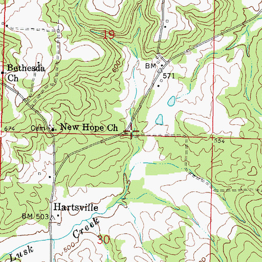 Topographic Map of Hartsville School (historical), IL