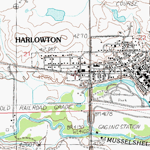 Topographic Map of Harlowton Volunteer Fire Department - Wheatland County Volunteer Fire Department, MT
