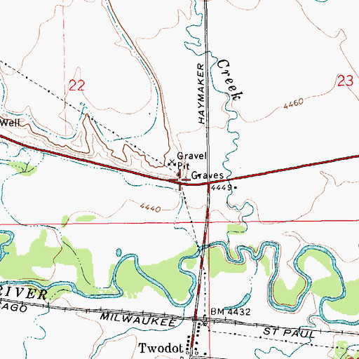 Topographic Map of Twodot Cemetery, MT