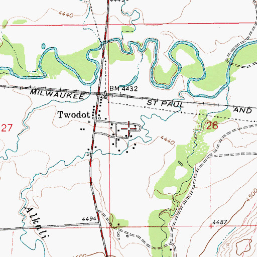 Topographic Map of Two Dot School, MT