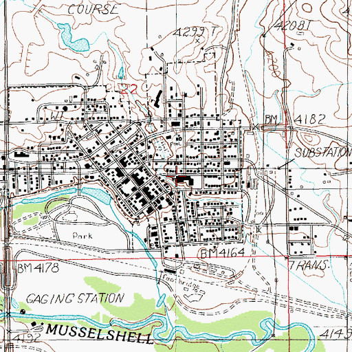 Topographic Map of Harlowton High School, MT