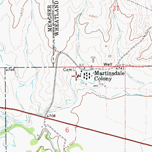 Topographic Map of Martinsdale Colony School, MT
