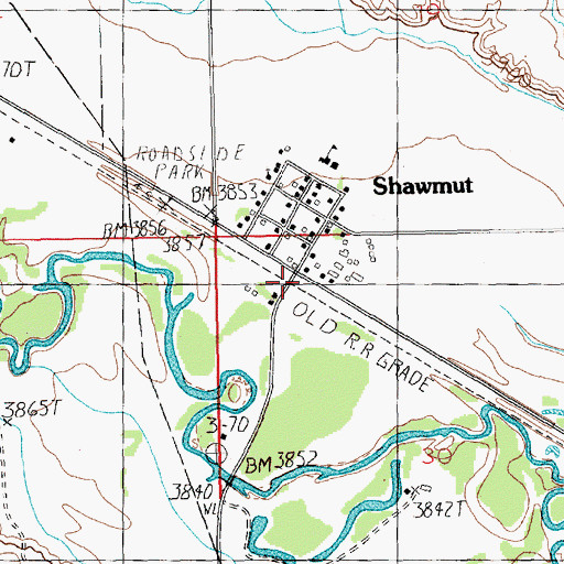 Topographic Map of Shawmut (historical), MT