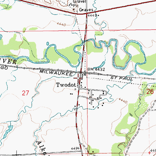 Topographic Map of Twodot Post Office, MT