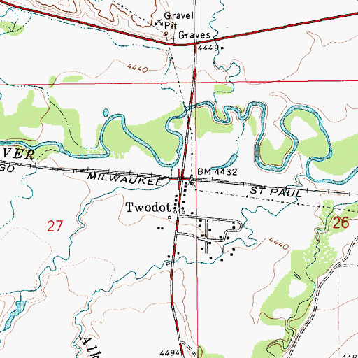 Topographic Map of Twodot (historical), MT